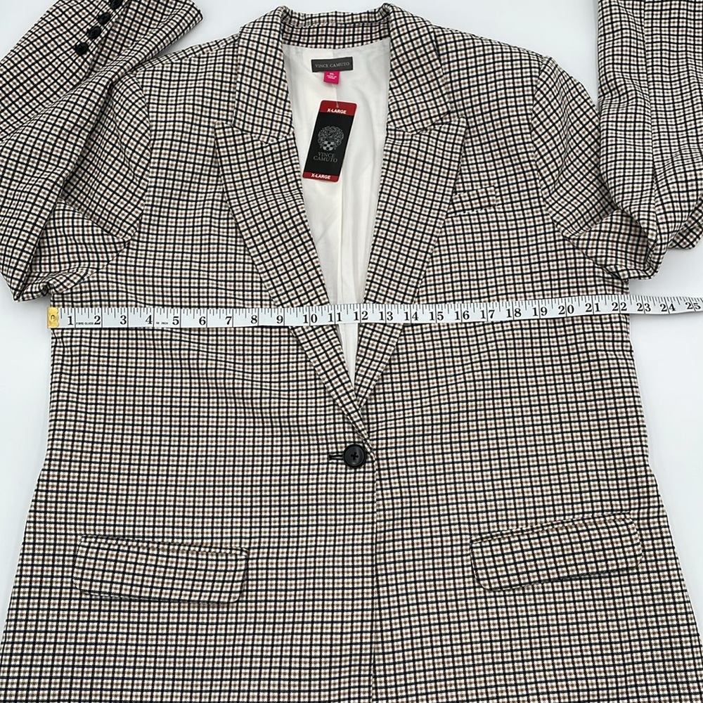 Vince‎ Camuto Plaid One Button Lined Blazer Faux Pockets Lightweight - Picture 14 of 15